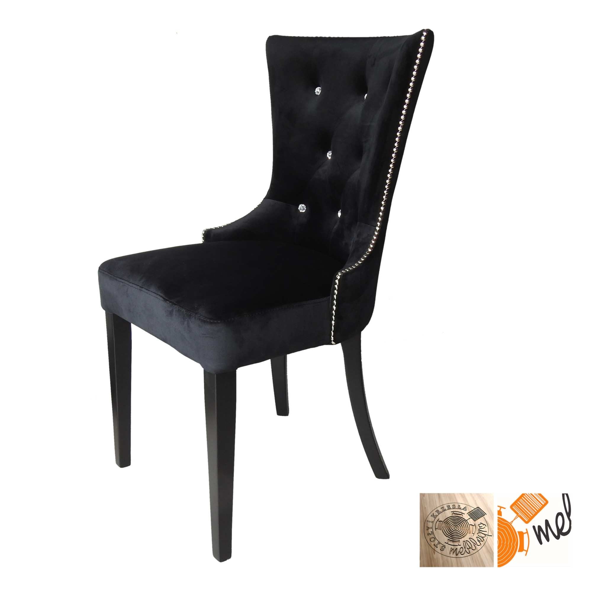 Czarne Krzesło K107 Tapicerowane z Kryształkami
