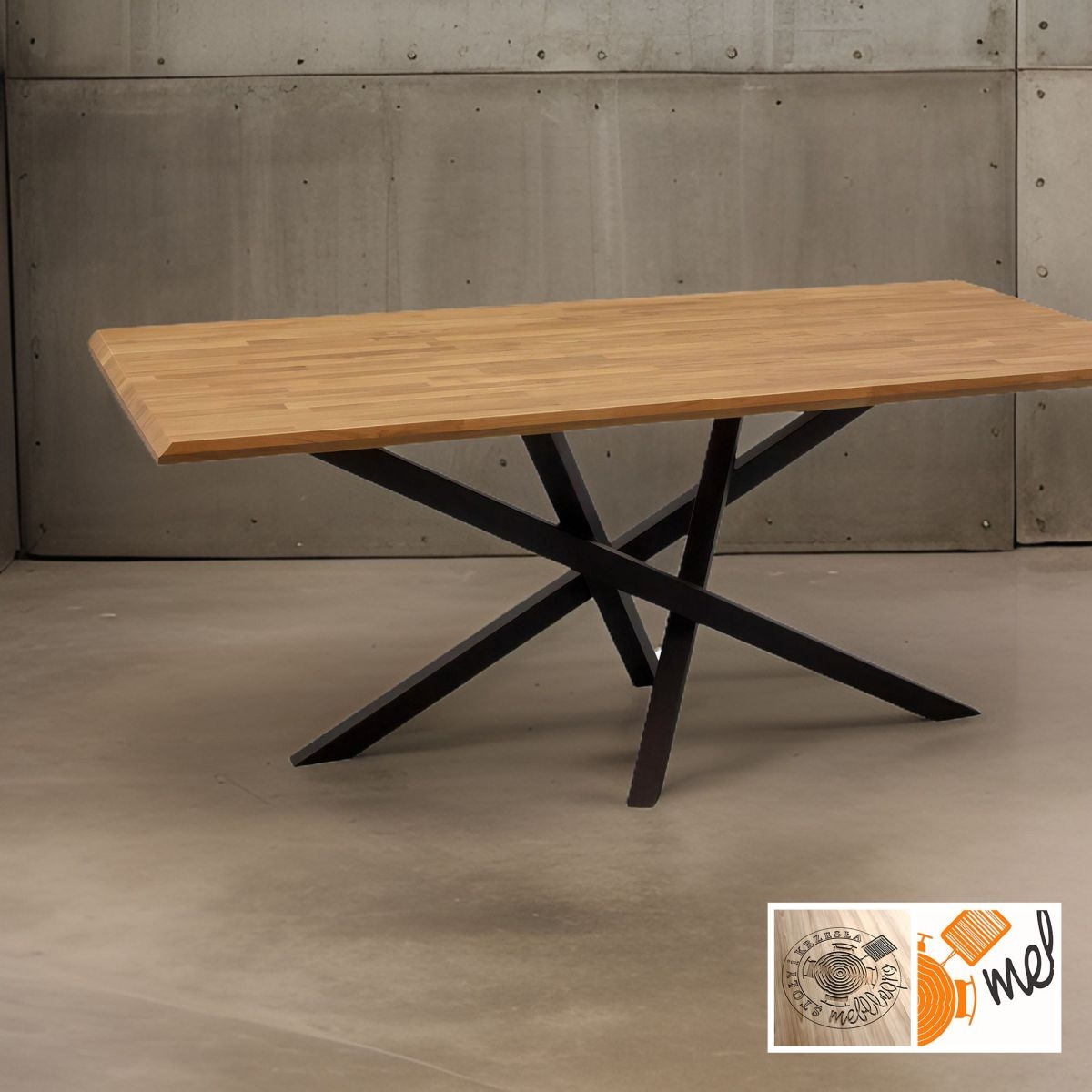 Nowoczesny stół loftowy do jadalni – blat fazowany drewniany nogi metalowe model S60 - obrazek 2