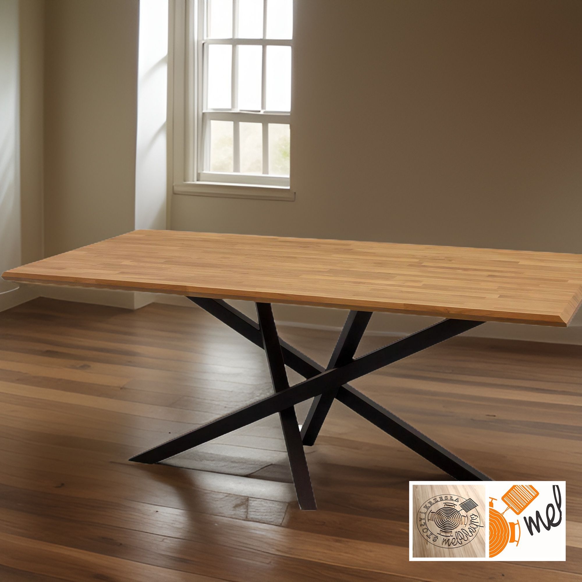 Nowoczesny stół loftowy do jadalni – blat fazowany drewniany nogi metalowe model S60 - obrazek 3