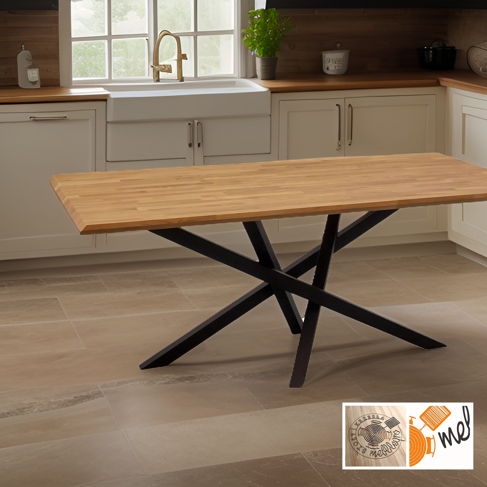 Nowoczesny stół loftowy do jadalni – blat fazowany drewniany nogi metalowe model S60 - obrazek 4