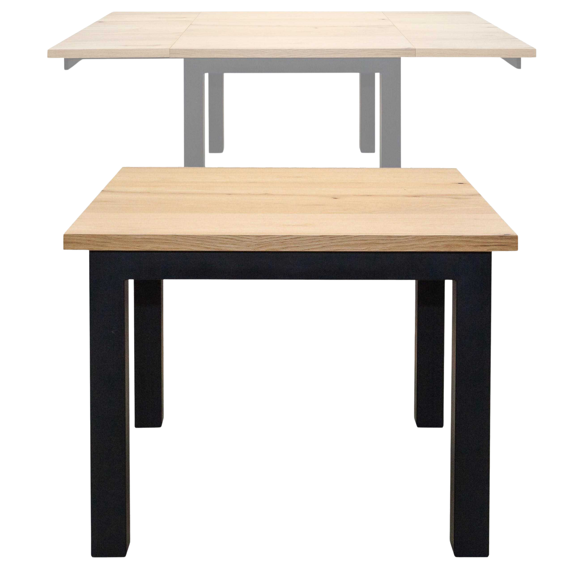 Loftowy stół rozkładany kwadratowy z czarną metalową nogą – wkładki boczne - model S74