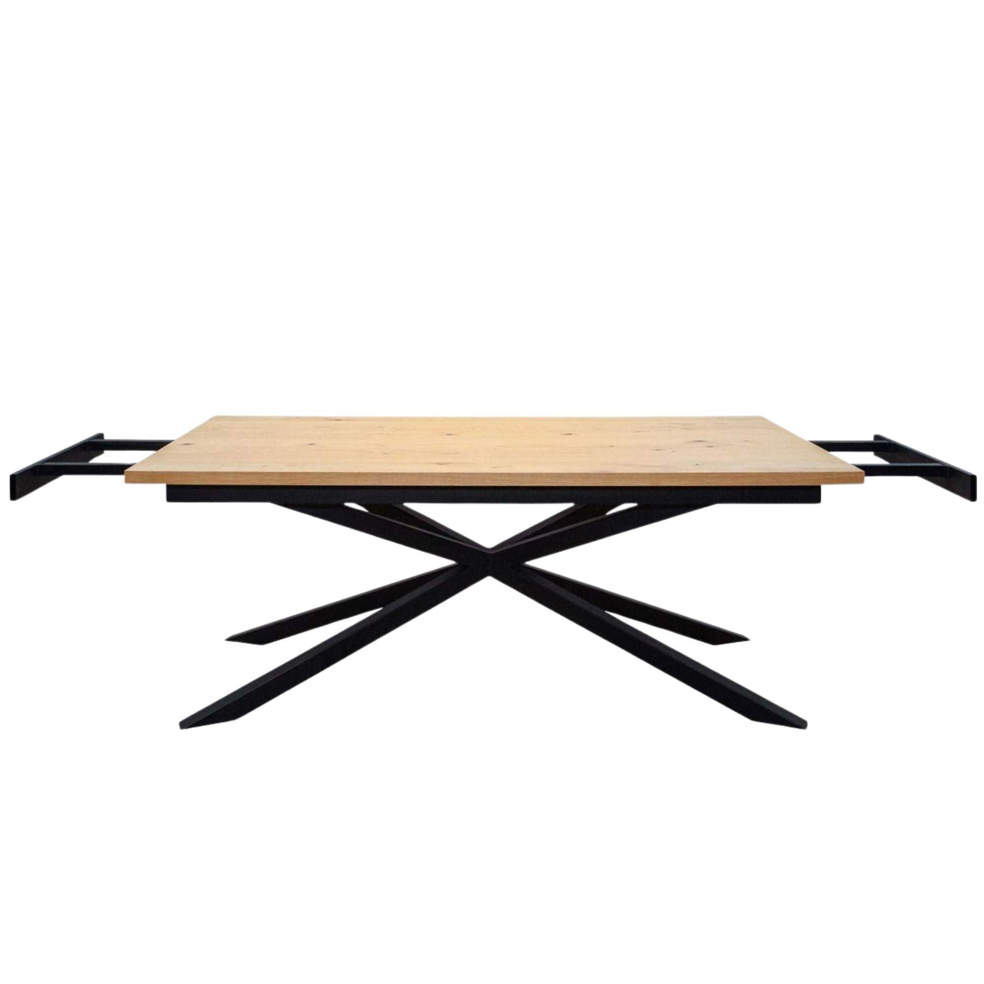 Stół loftowy rozkładany z dębowym blatem i metalową nogą typu pająk – model S72