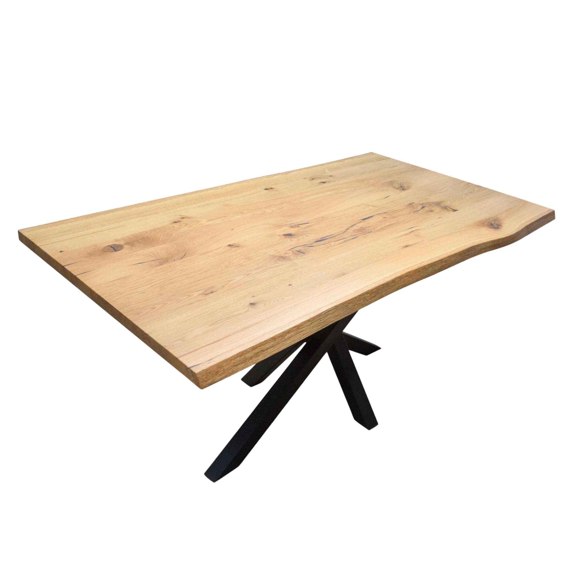 Stół z litego dębu z naturalną krawędzią oflis – loftowy styl metalowa noga pająk - model S76