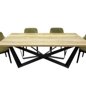 Stół rozkładany industrialny i krzesła tapicerowane z podłokietnikami