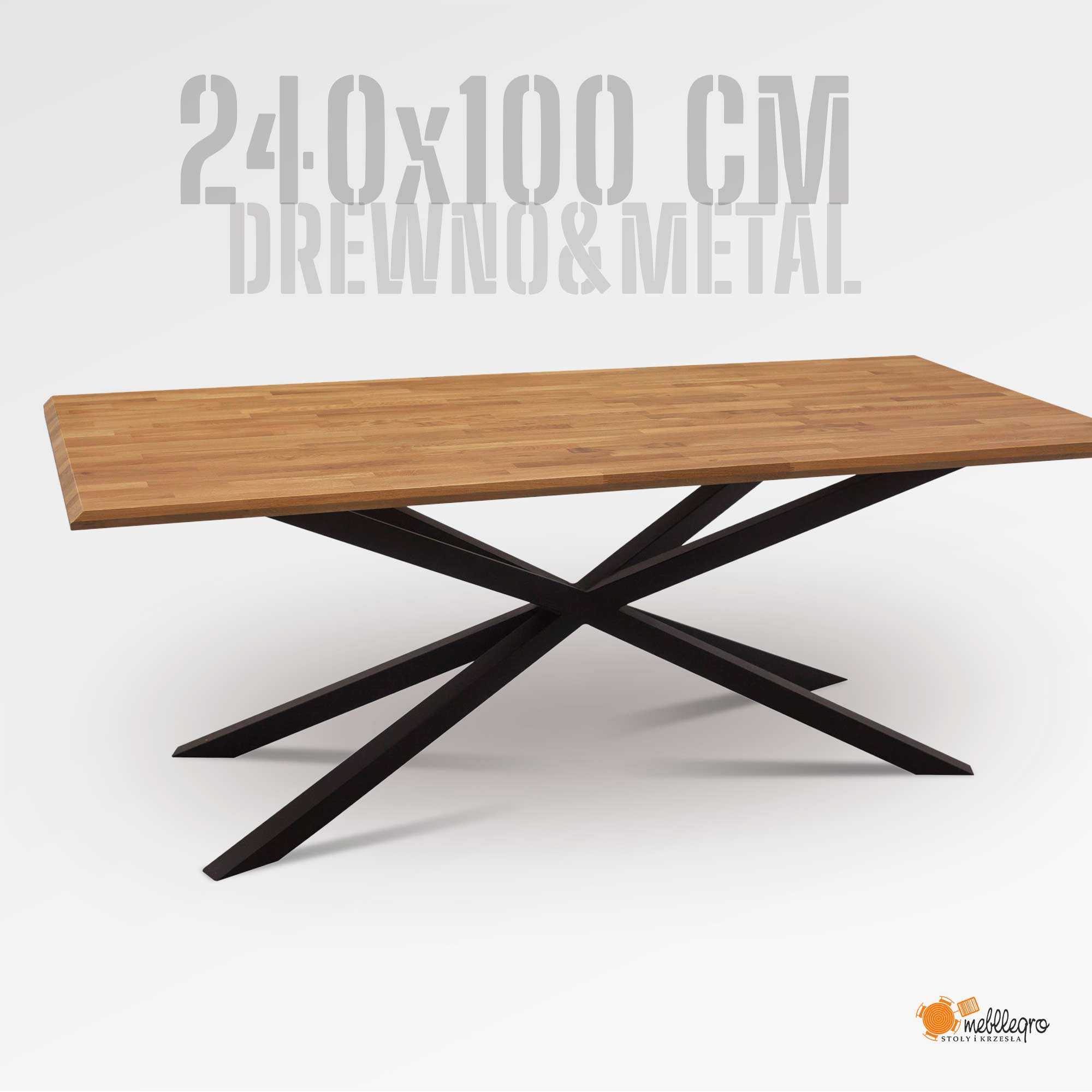 Stół drewniany - blat z klejonki dębowej na metalowych nogach