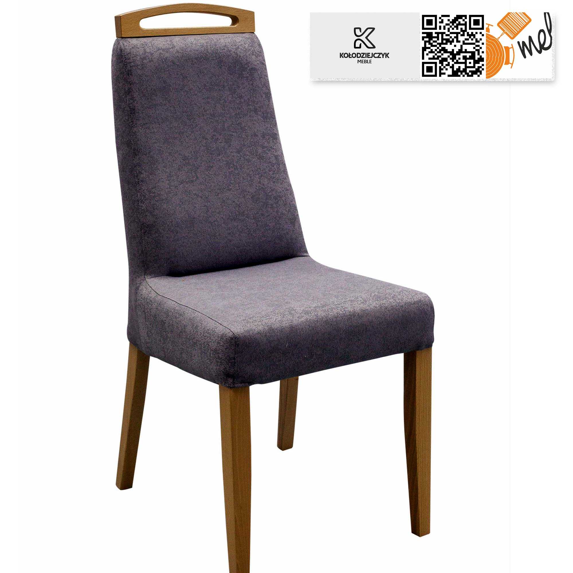 Krzesło szare tapicerowane K112 drewniany stelaż lakier