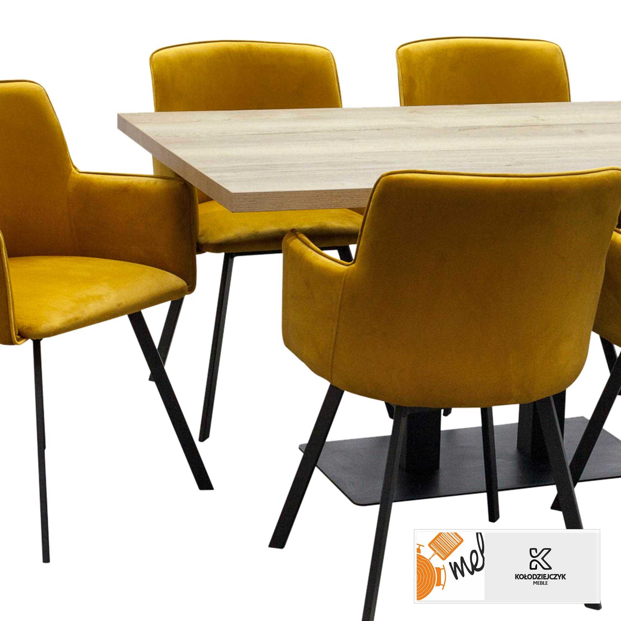 Stół na podwójnej nodze metalowej Z44 i krzesła fotelowe