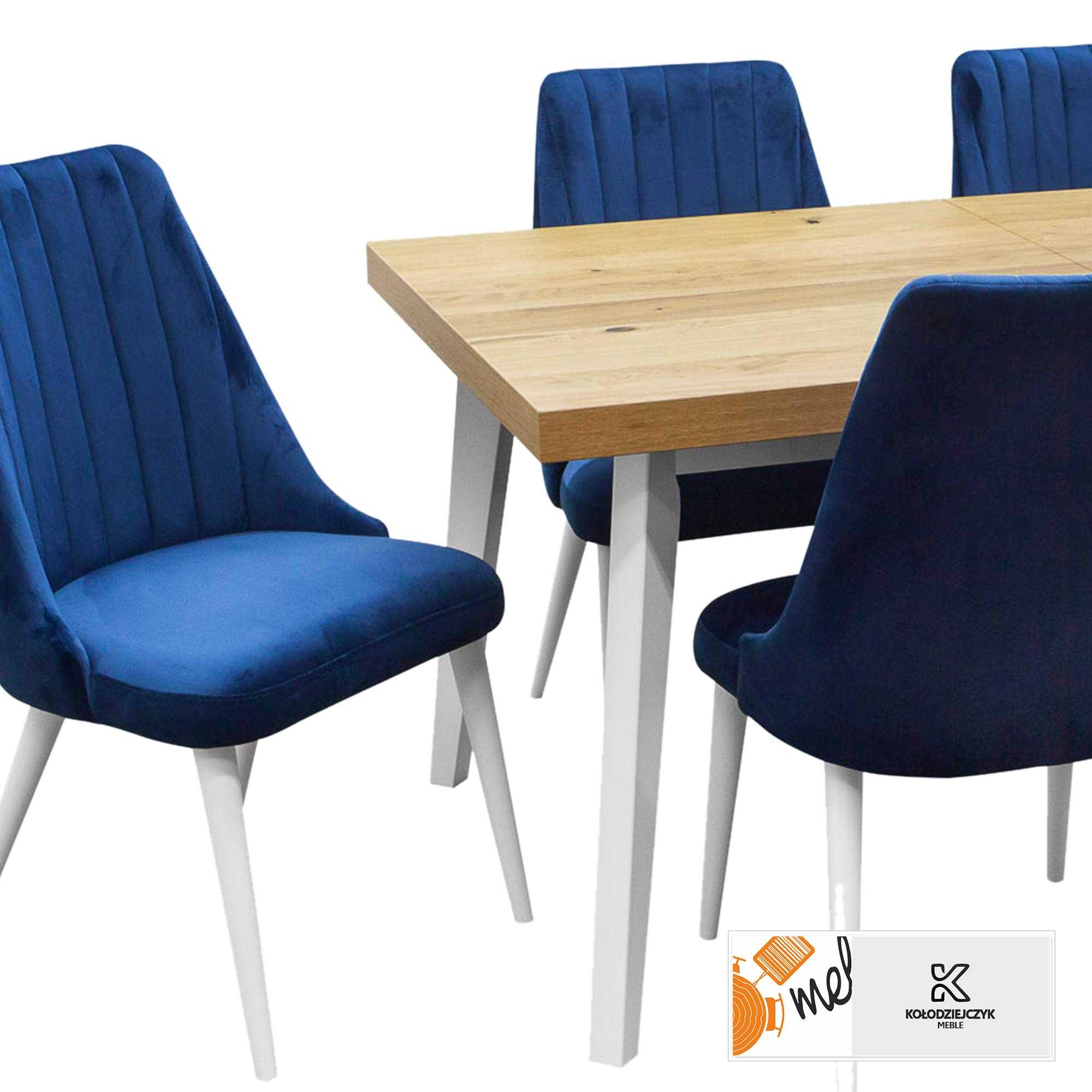 Stół na białych nogach Z48 drewniane krzesła fotelowe