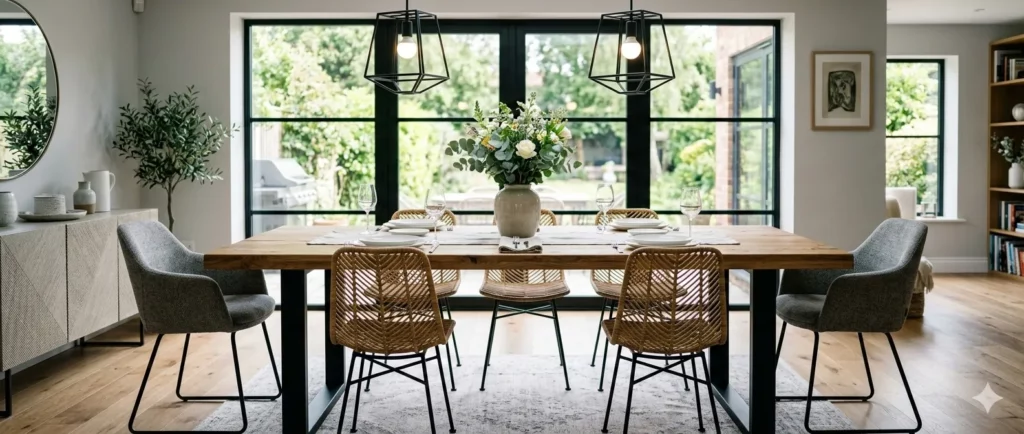 stół z metalowymi nogami